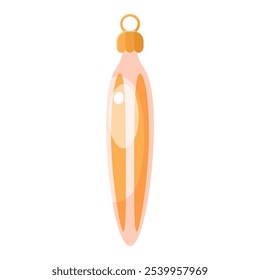 Christmas tree decoration in shape of icicle. Old-fashioned vintage seasonal glass toy suspended on laces for Xmas fir plant to traditional winter holidays. Cartoon vector illustration.