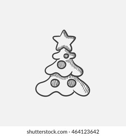 Christmas tree with decoration sketch icon for web, mobile and infographics. Hand drawn vector isolated icon.