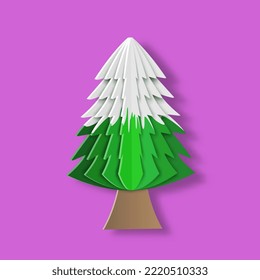 Christmas tree decoration with snow pile. 3d illustration vector, paper cut style design	