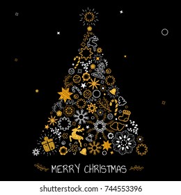 Christmas tree decoration, snowflakes, gifts. Winter holidays. Vector Illustration EPS10.