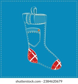 Christmas tree decoration, Christmas sock. The decoration is sewn by hand from jeans, denim. Christmas Denim Collection