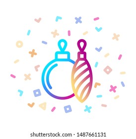 Christmas tree decoration surrounded by festive decor. Linear vector icon. Symbol of Christmas and New year
