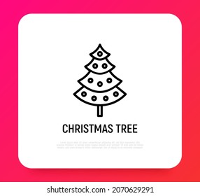 Weihnachtsbaum mit Dekoration dünnen Linien Symbol. Moderne Vektorgrafik.