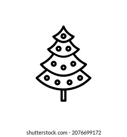 Árbol de Navidad con icono de línea delgada de decoración. Ilustración vectorial moderna.