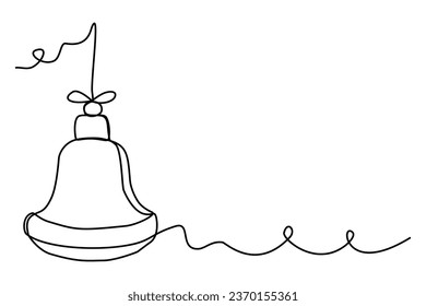 Christmas tree decoration toy, bell or jingle with stripe, line art, continuous line vector