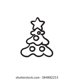 Christmas tree with decoration vector sketch icon isolated on background. Hand drawn Christmas tree with decoration icon. Christmas tree with decoration sketch icon for infographic, website or app.