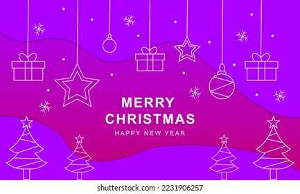 Christmas tree with Christmas decorations balls. Flat texture style vector illustration isolated on purple background.