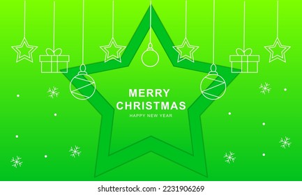 Christmas tree with Christmas decorations balls. Flat texture style vector illustration isolated on green background.
