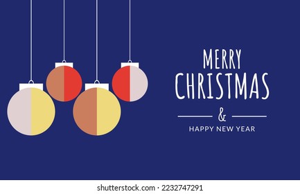 Christmas tree with Christmas decorations balls. Flat texture style vector illustration isolated on red background.