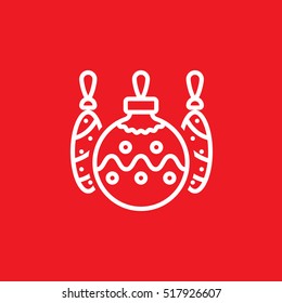 christmas tree decorations balls line icon, outline vector sign, linear pictogram isolated on red. logo illustration