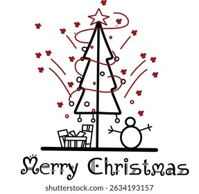 Christmas tree with decorations, balls, yellow and orange stars.  Elements of Christmas and New Year design.
