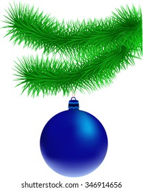 Christmas tree decorations blue, spruce branch, vector