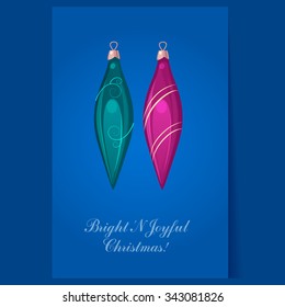 Christmas Tree Decorations card. Bright Vector Illustration