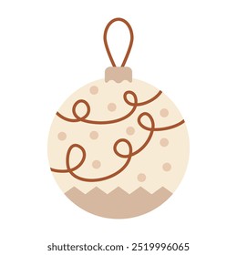 Christmas tree decorations, cartoon xmas holiday toys. Winter holidays cute tree elements, balls and toys. New Year decorations