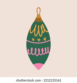 Christmas tree decorations. Decorative toy in retro style. Traditional accessory for the celebration of New Year and Christmas on a white background.