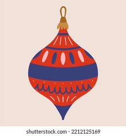 Christmas tree decorations. Decorative toy in retro style. Traditional accessory for the celebration of New Year and Christmas on a white background.