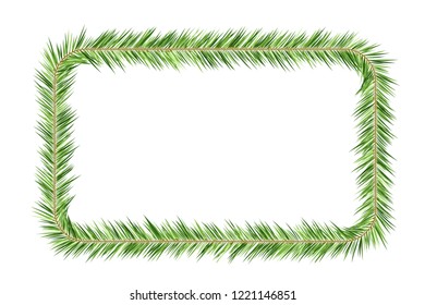 Christmas tree decorations. Fir branches design elements. Rectangle frame with copy space