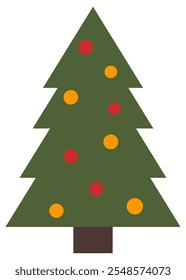 Christmas tree with decorations flat icon isolated on white background.