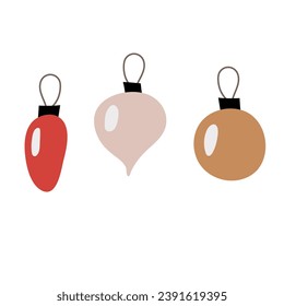 Christmas tree decorations in flat style on a white background. Set of hand-drawn doodle Christmas balls.