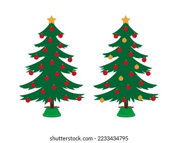 Christmas tree with decorations in a floor stand on a white background