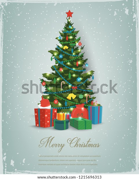 Immagine Vettoriale Stock 1215696313 A Tema Albero Di Natale Con Decorazioni E Royalty Free