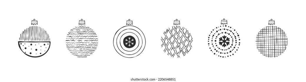 Christmas tree decorations. Hand drawn images. Xmas signs. Christmas decorations. Vector images