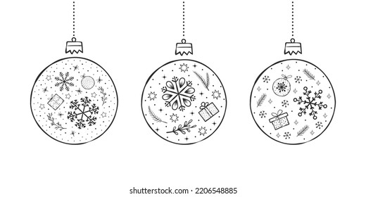 Christmas tree decorations. Hand drawn images. Xmas signs. Christmas decor elements. Vector images