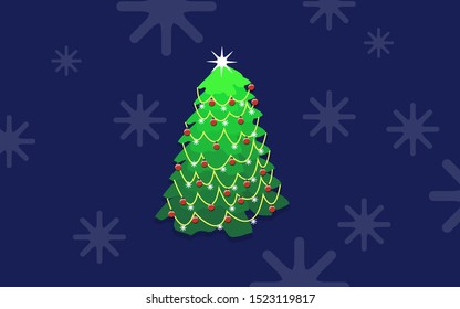 Christmas tree with decorations. Holiday background. Merry Christmas and Happy New Year. Vector illustration