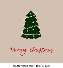 Christmas tree with decorations. Holiday background. Merry Christmas and Happy New Year. Vector illustration