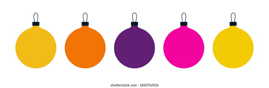 Christmas tree decorations isolated on white background vector flat illustration set. Set of design elements for greeting cards, New Year banners.  Winter Holidays and Celebrations concept.