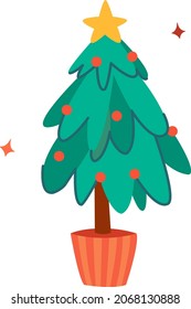 Weihnachtsbaum mit Dekorationen einzeln auf Weiß.