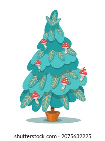 Christmas tree with decorations isolated on white background. Vector illustration.
