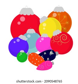 Decoraciones de árbol de Navidad aisladas en conjunto de ilustraciones vectoriales de fondo blanco.Diseño plano