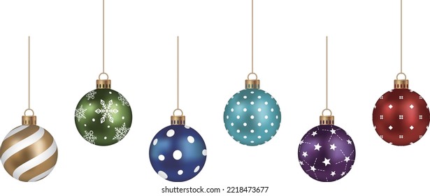 Christmas tree decorations isolated on white background. Vector set Christmas balls.