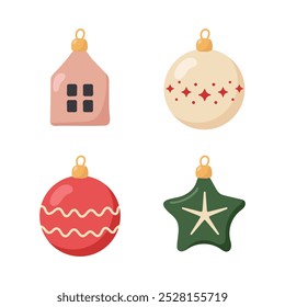 Christmas tree decorations isolated on white background
