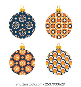 Christmas tree decorations isolated on white background vector illustration set. Winter Holidays and Celebrations concept.