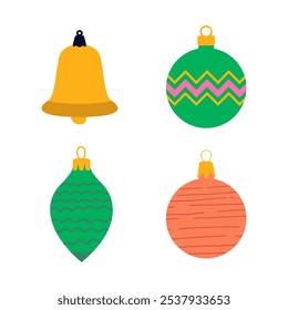 Christmas tree decorations isolated on white background vector illustration set. Winter Holidays and Celebrations concept.