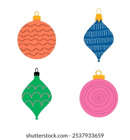 Christmas tree decorations isolated on white background vector illustration set. Winter Holidays and Celebrations concept.
