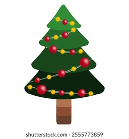 Christmas tree with decorations isolated on transparent background, Xmas decorations, Happy New Year, PNG vector illustration.