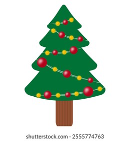 Christmas tree with decorations isolated on transparent background, Xmas decorations, Happy New Year, PNG illustration vector.