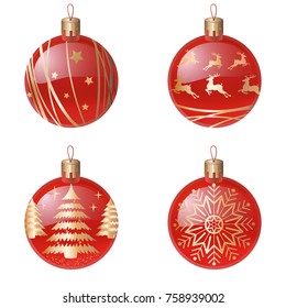 Christmas tree decorations isolated on white background vector illustration set. Winter Holidays and Celebrations concept.