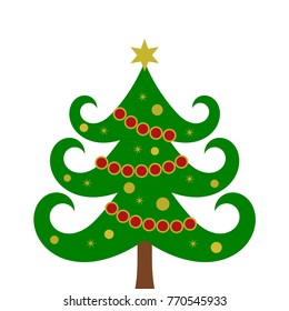 Christmas tree with decorations isolated on white background