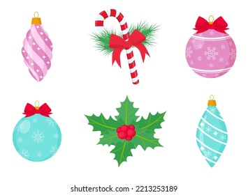 Christmas tree decorations isolated set Vector illustration
