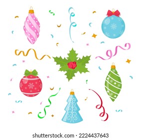 Christmas tree decorations isolated set. Vector illustration