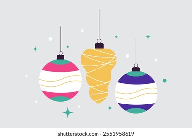 Christmas tree decorations. Christmas and New Year design template. Vector illustration.