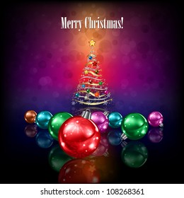 christmas tree and decorations on dark color background