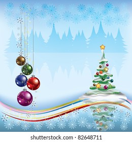 Christmas tree with decorations on light background
