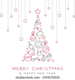 Christmas tree with decorations on the topic of car repair, text and ornaments. Vector.