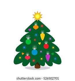 Christmas tree decorations on a white background isolation. Flat vector illustration in cartoon style, easy to apply.