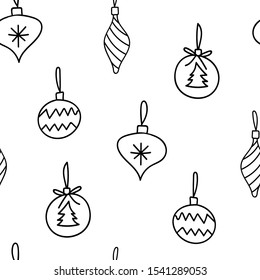 Christmas tree decorations, ornaments, baubles seamless pattern for wrapping paper, wallpaper.